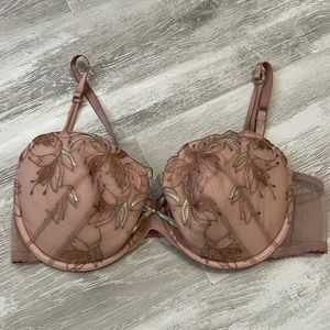 NWOT ID Sarrieri Pink Brown Embroidered Floral Bra 36D